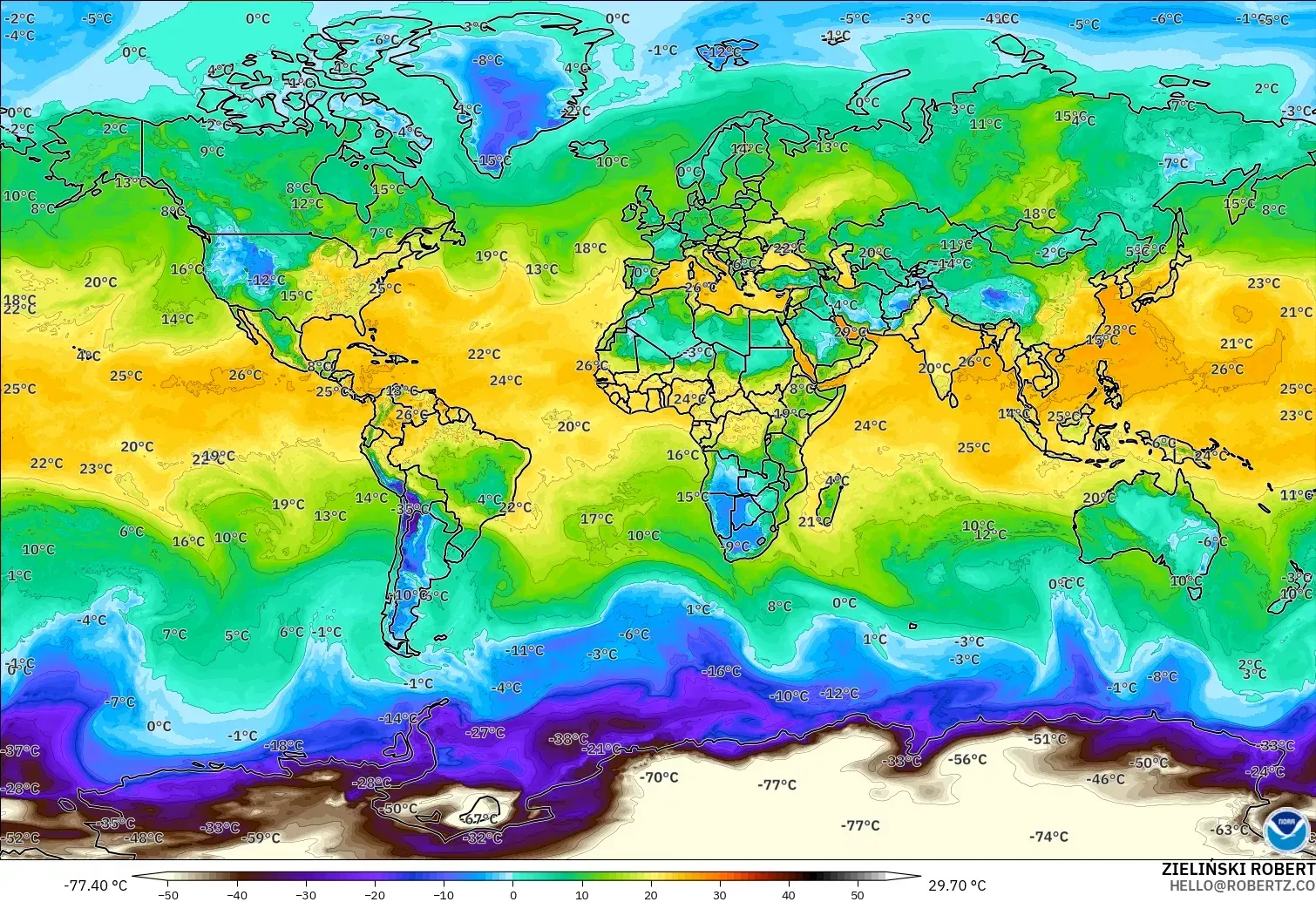 GFS modelo - World, Dewpoint at 2m