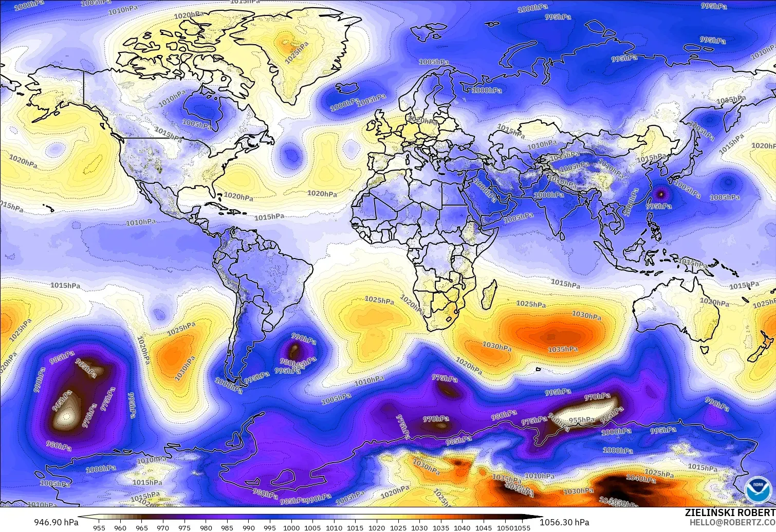 GFS modelo - World, Pressure