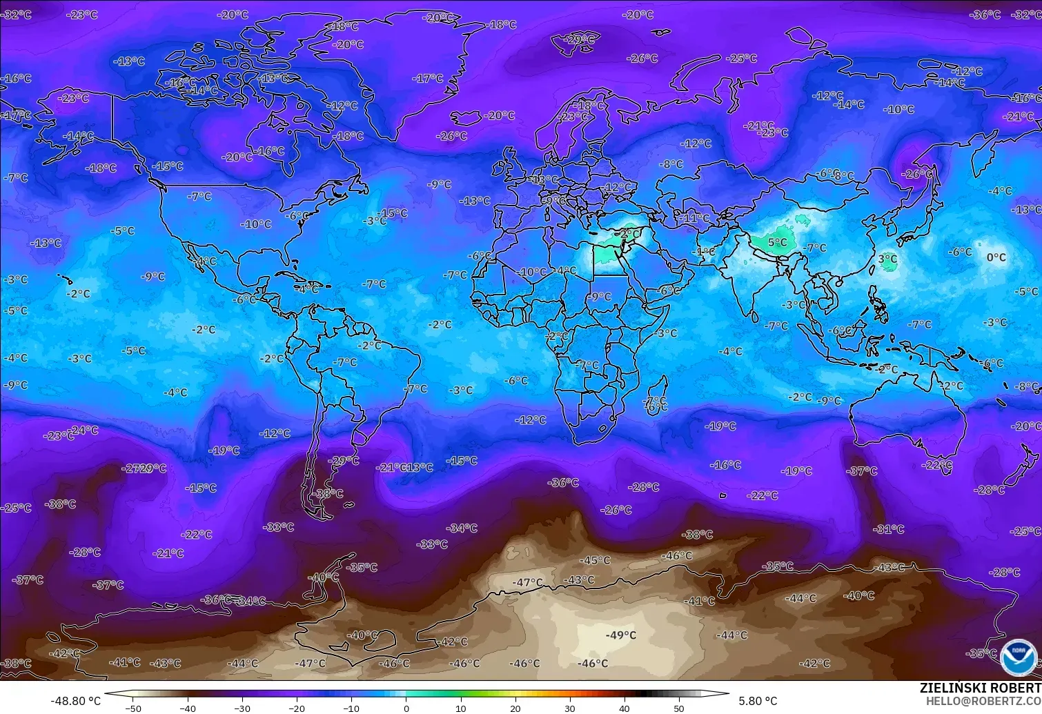 GFS modelo - World, Temperature at 500hPa