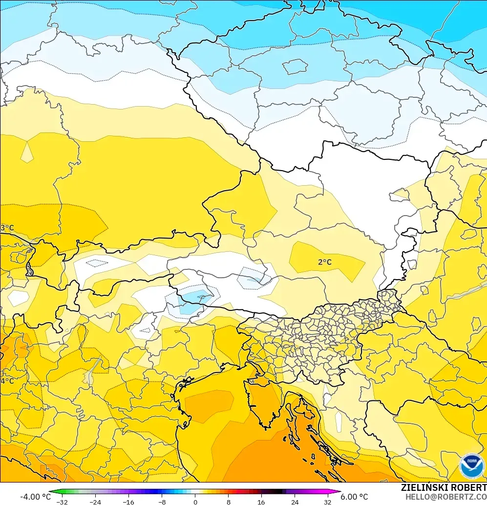 GFS modelo - Austria, Temperature at 850hPa Anomaly