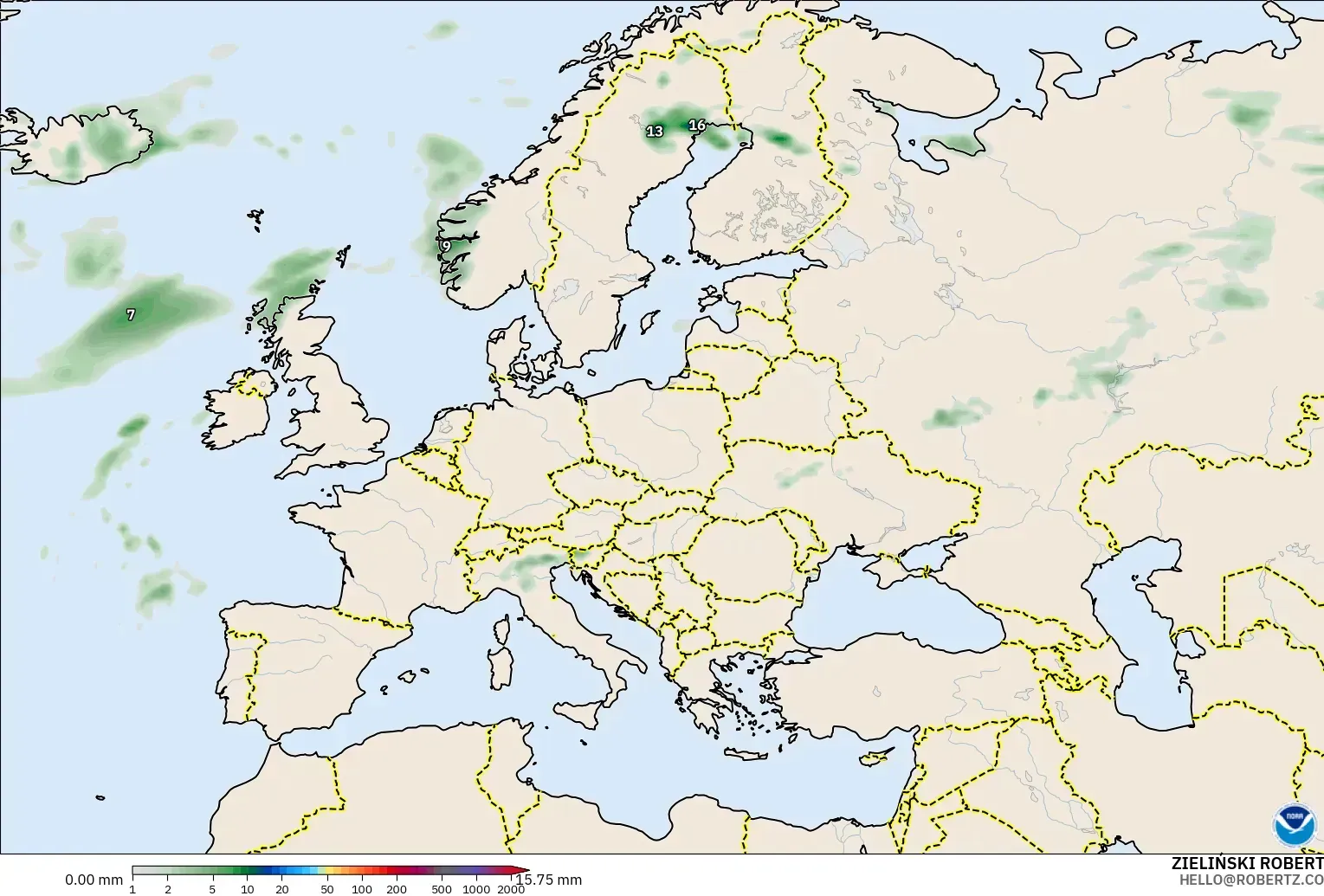 GFS modelo - Europe, Precipitation Accumulation