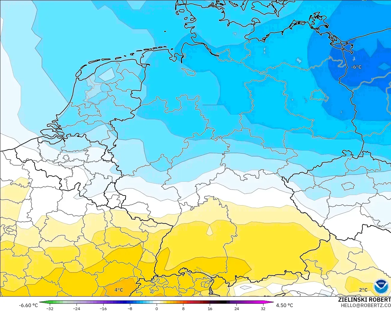 GFS modelo - Germany, Temperature at 850hPa Anomaly