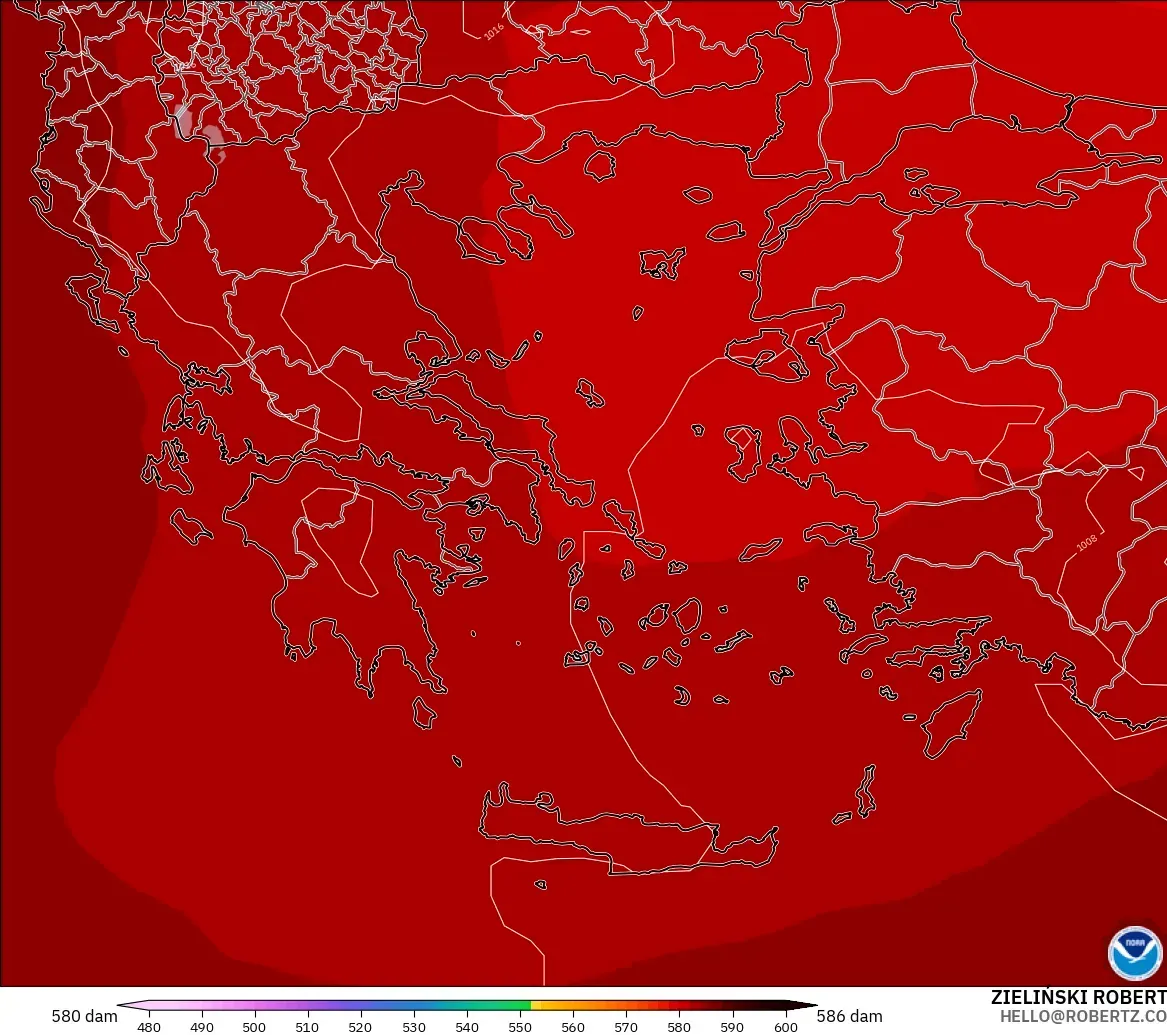 GFS modelo - Greece, Geopotential height at 500hPa