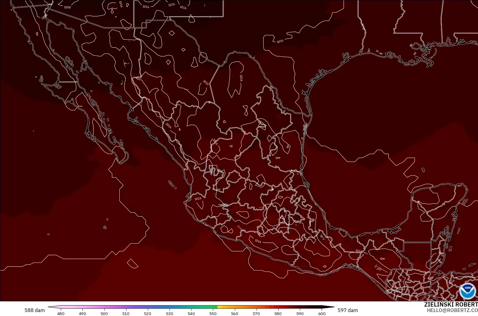 GFS modelo - Mexico, Geopotential height at 500hPa