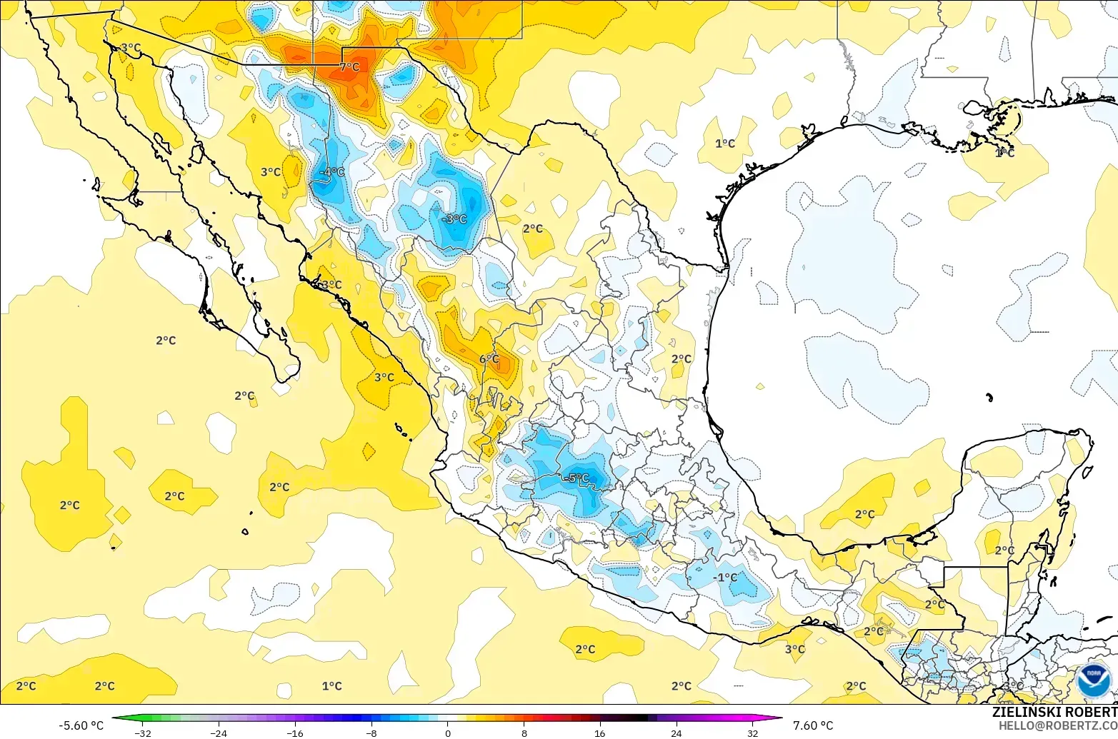 GFS modelo - Mexico, Temperature at 850hPa Anomaly