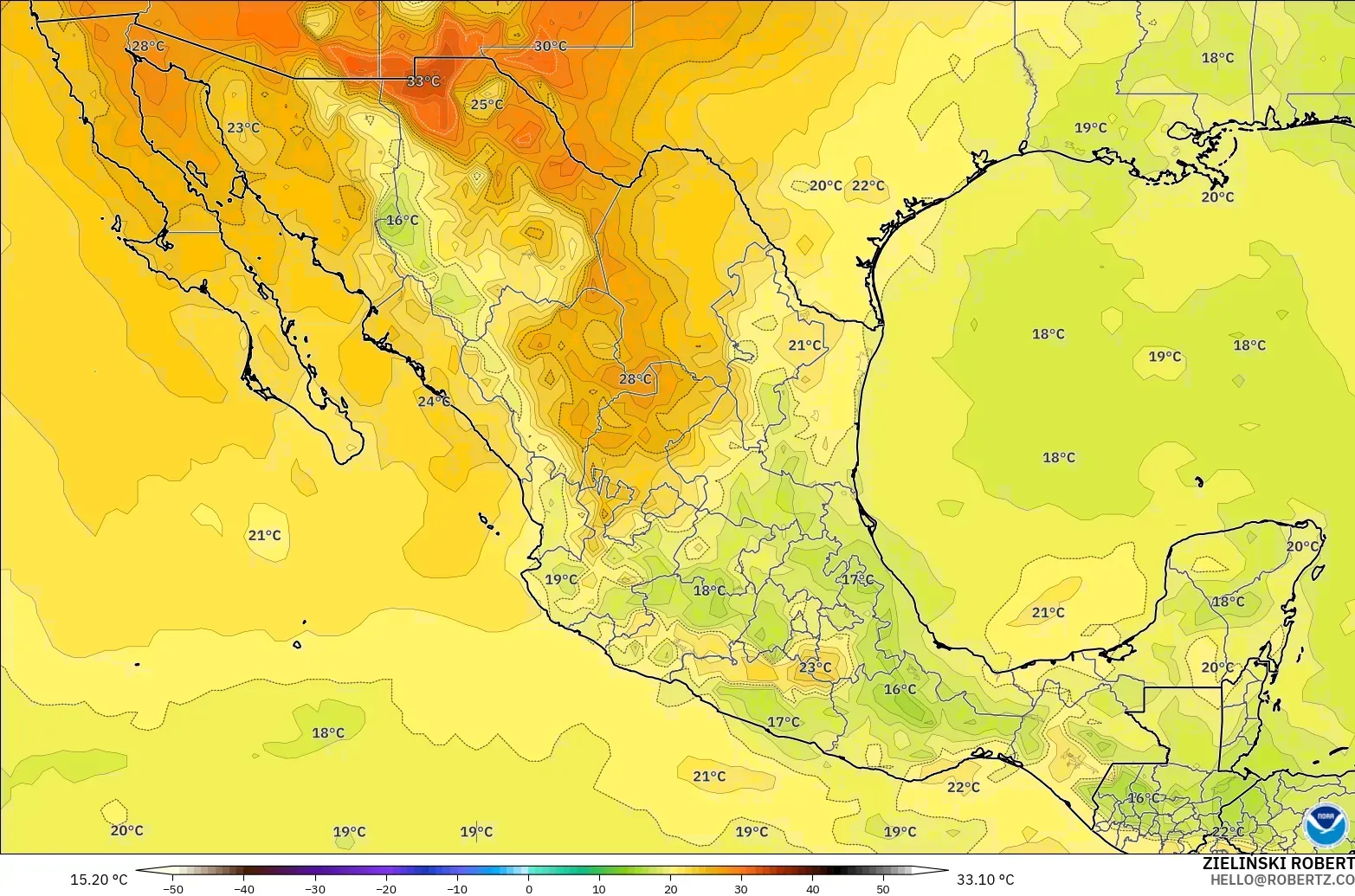 GFS modelo - Mexico, Temperature at 850hPa