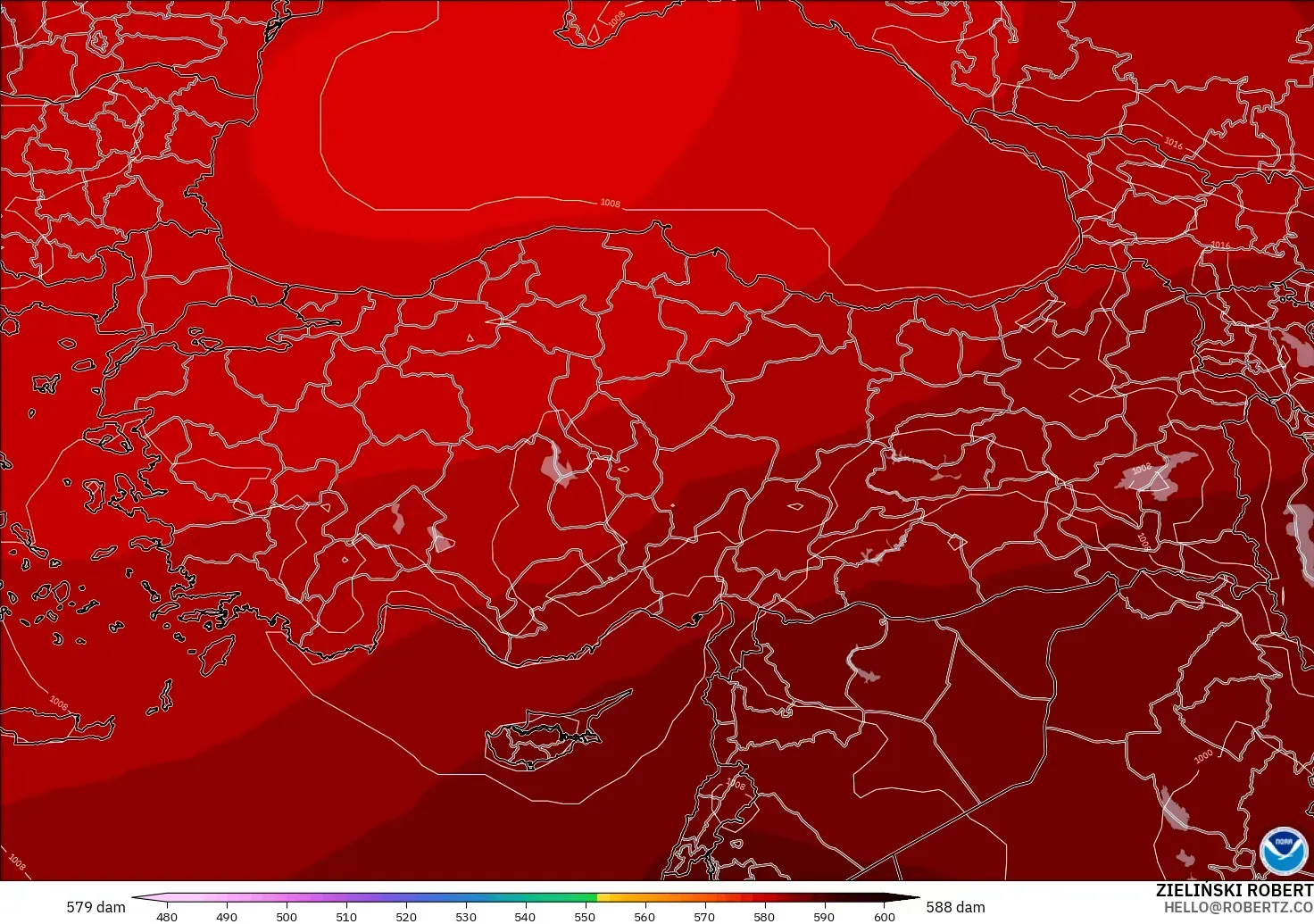 GFS modelo - Turkey, Geopotential height at 500hPa