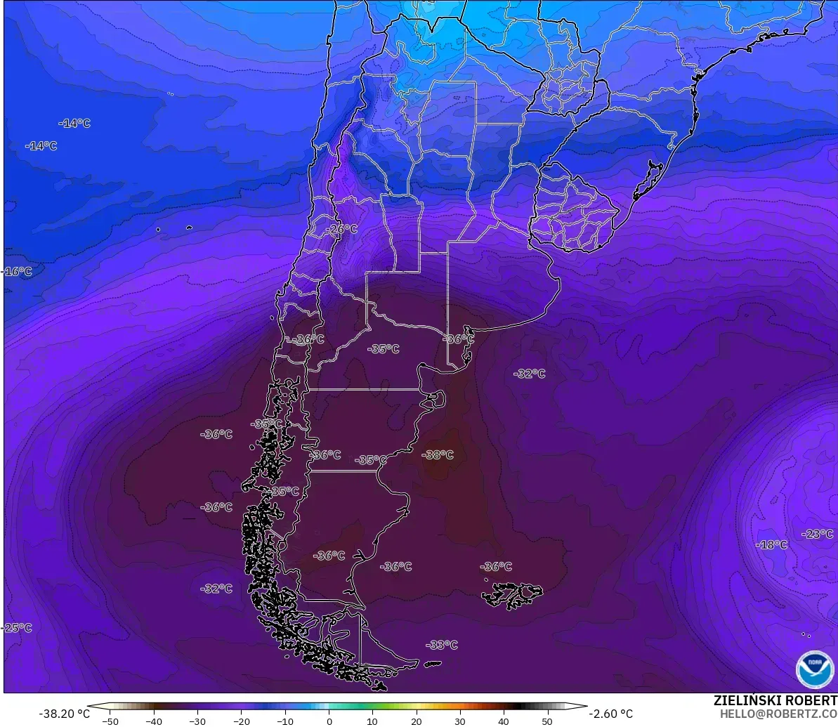 GFS modelo - Argentina, Temperature at 500hPa