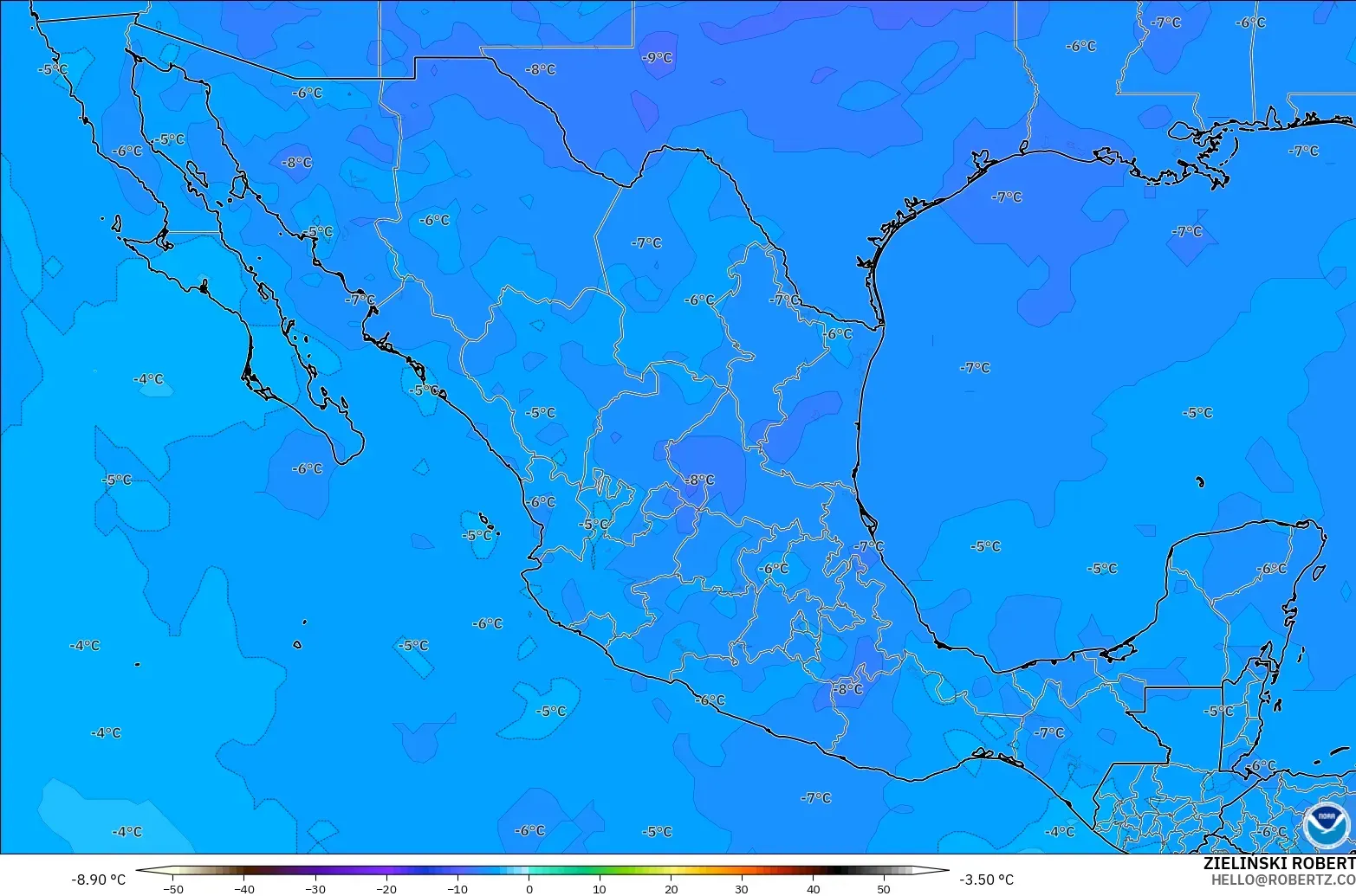 GFS modelo - Mexico, Temperature at 500hPa