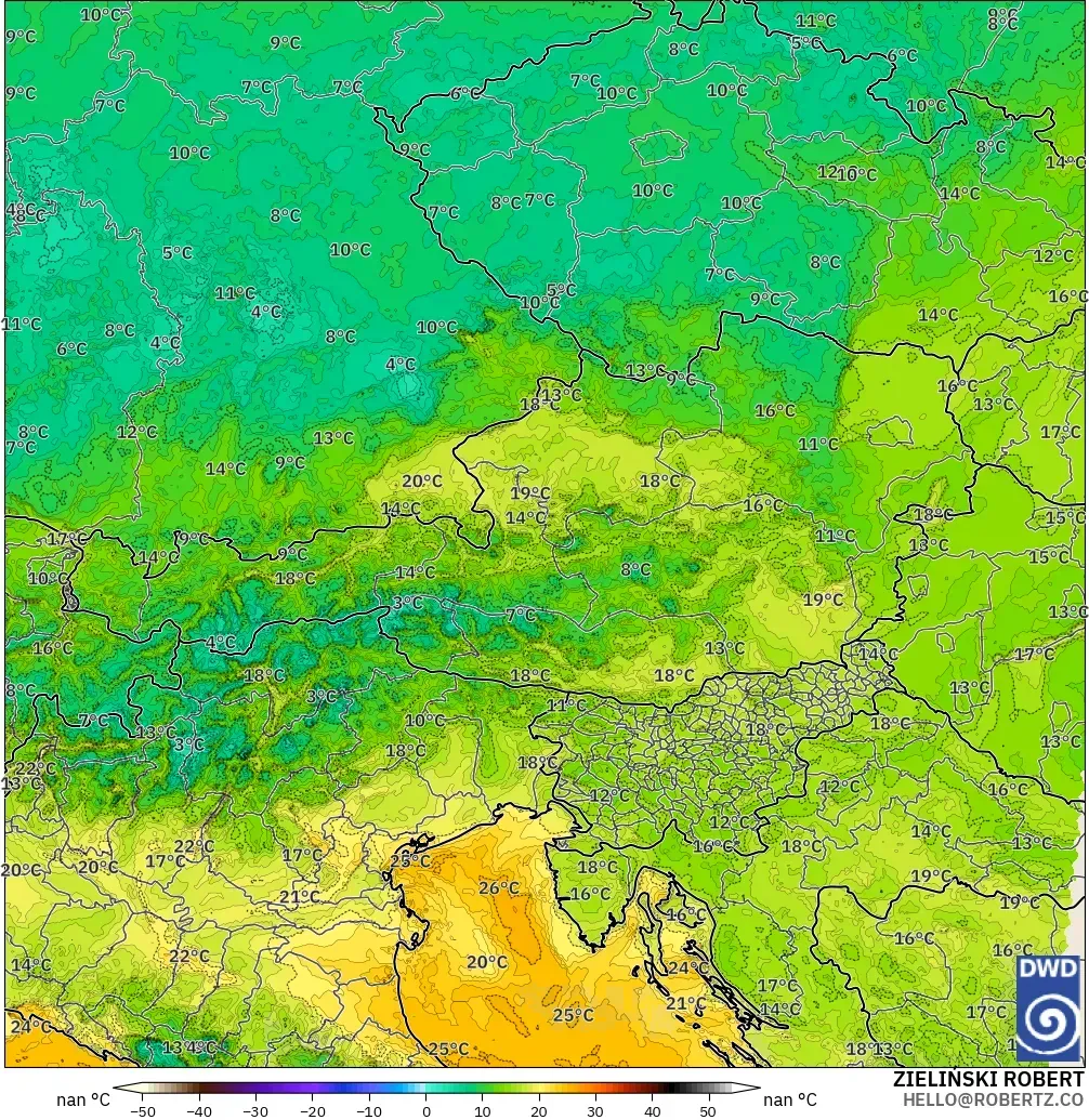 ICON Germany 2 km modelo - Austria, Dewpoint at 2m