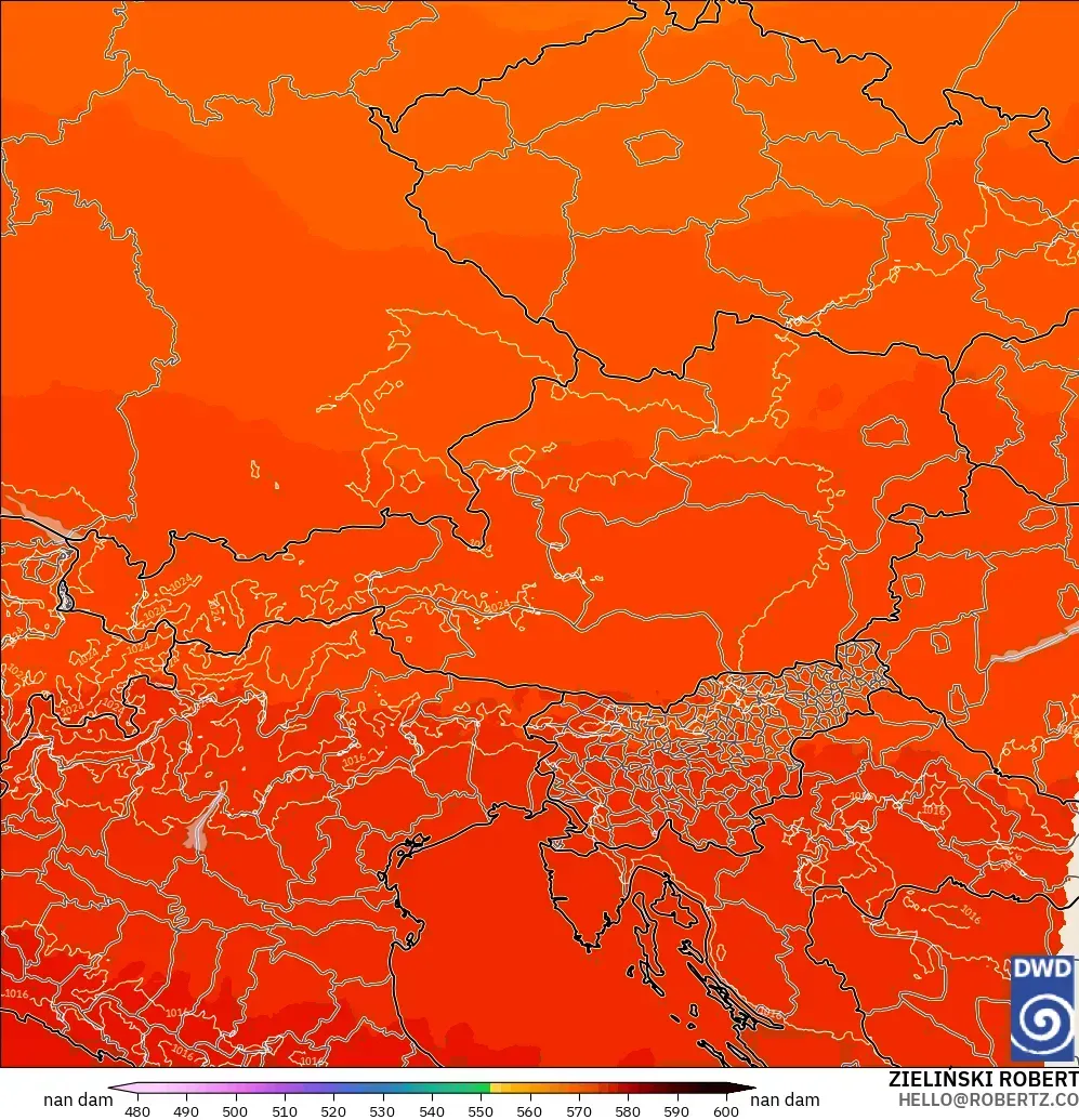ICON Germany 2 km modelo - Austria, Geopotential height at 500hPa