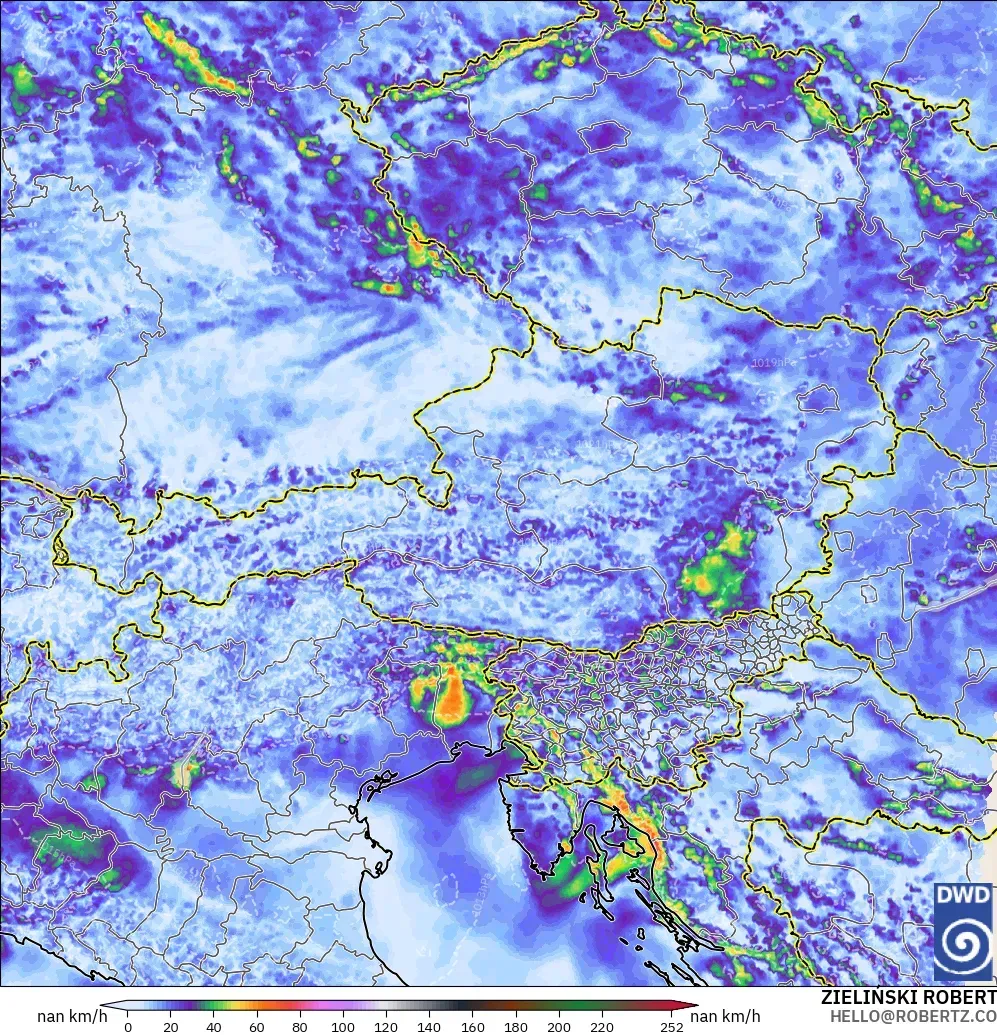 ICON Germany 2 km modelo - Austria, Wind Gusts Peak