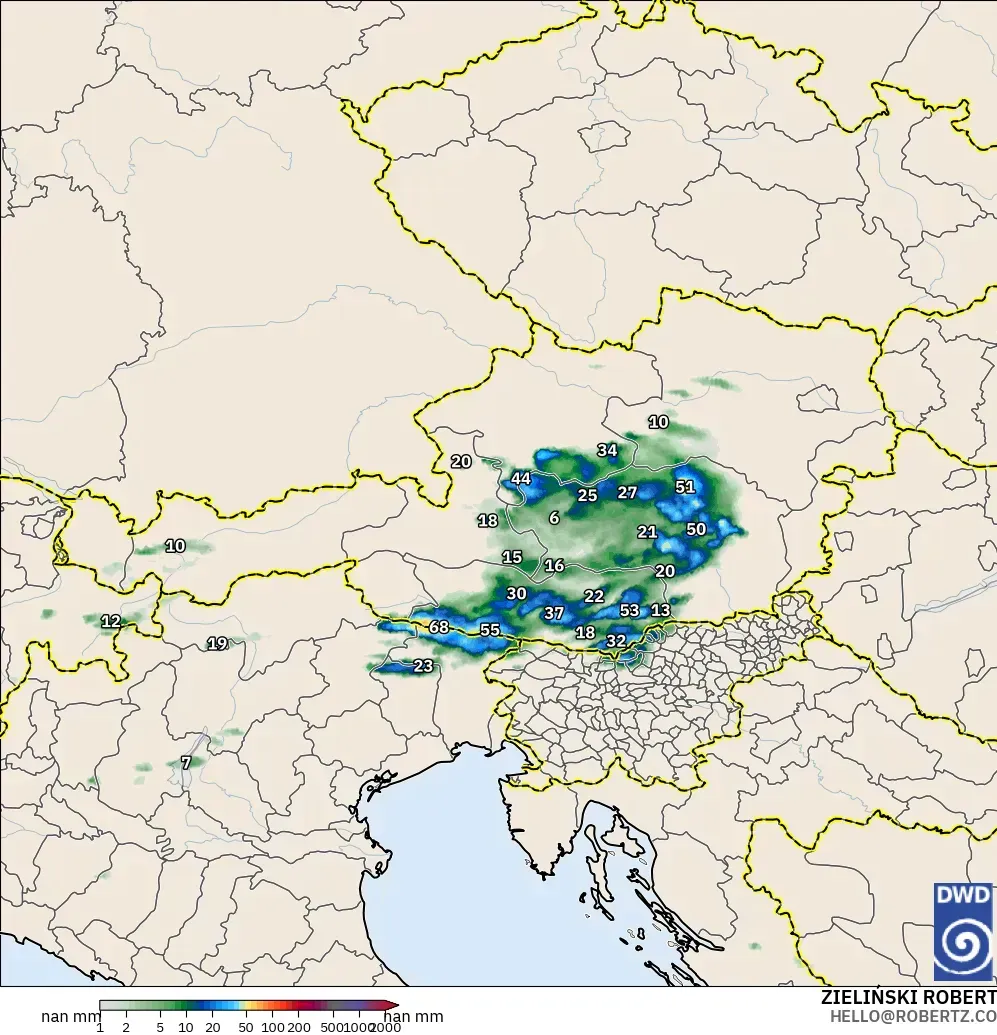 ICON Germany 2 km modelo - Austria, Precipitation Accumulation