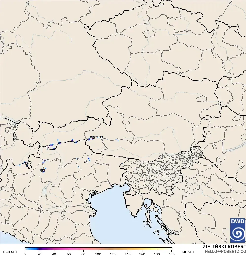 ICON Germany 2 km modelo - Austria, Snow Depth