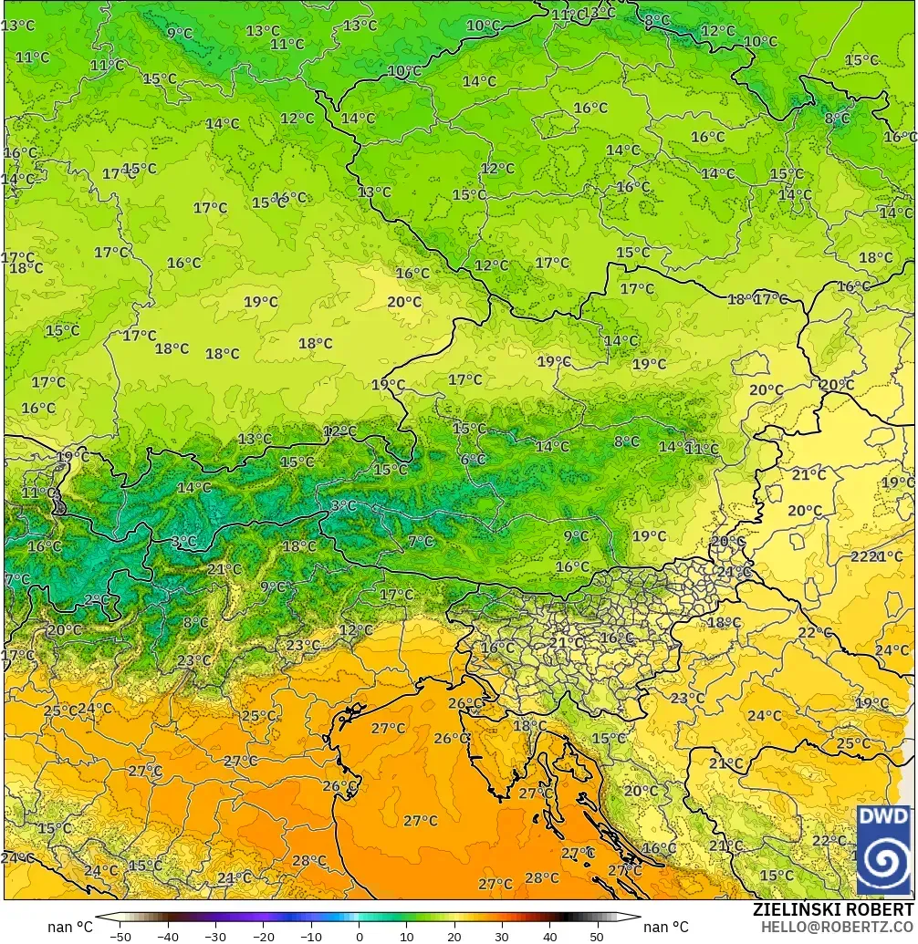 ICON Germany 2 km modelo - Austria, Temperature at 850hPa