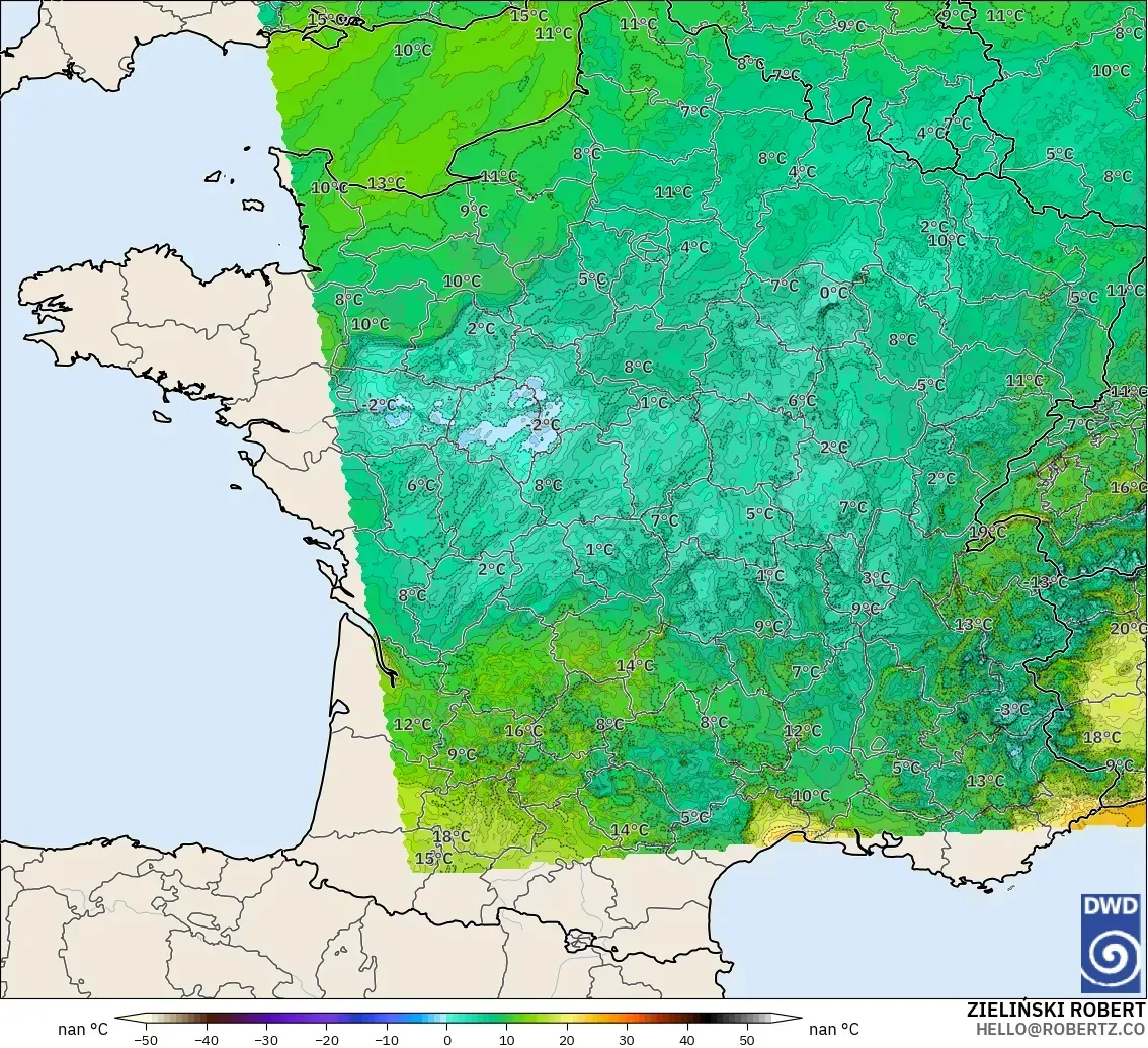 ICON Germany 2 km modelo - France, Dewpoint at 2m