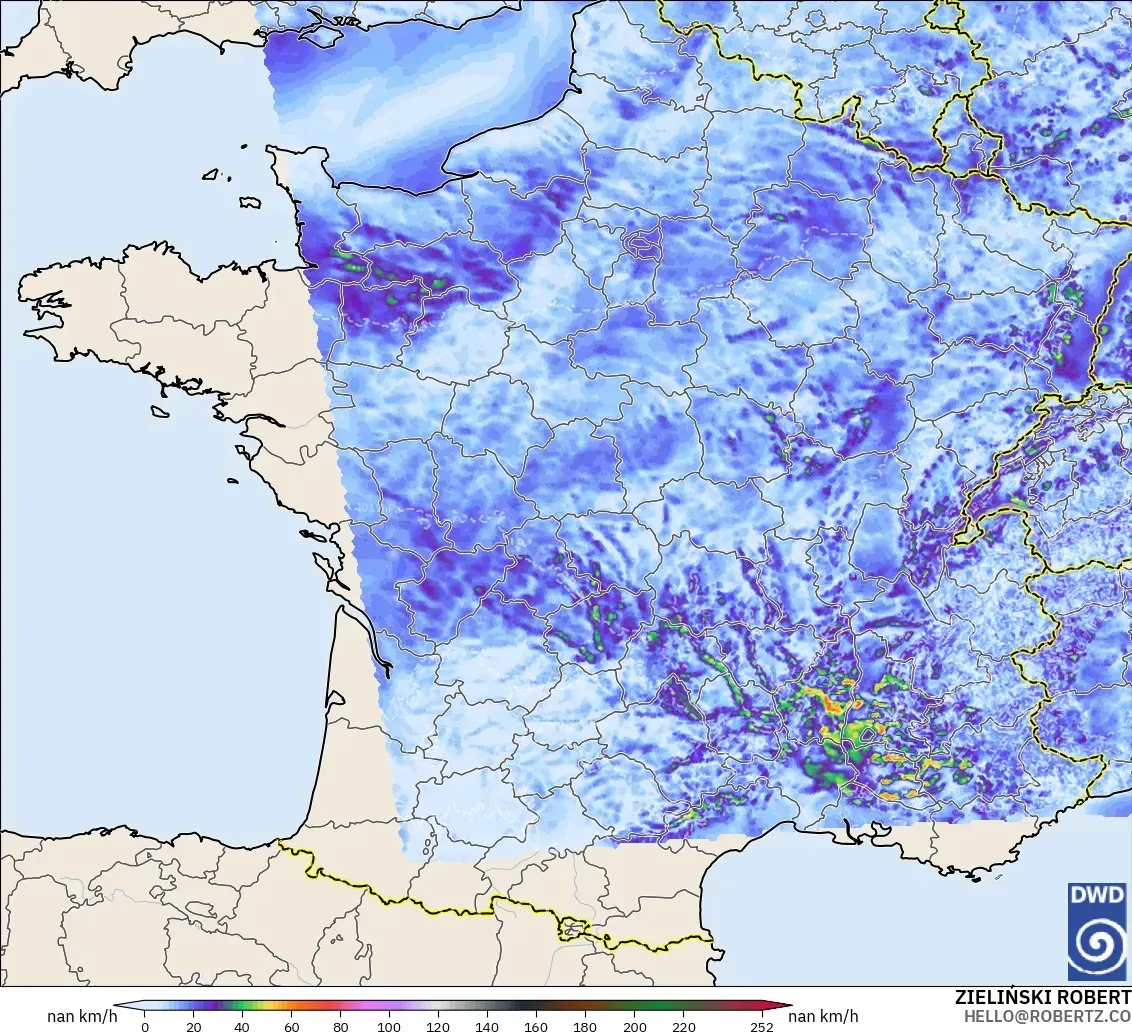 ICON Germany 2 km modelo - France, Wind Gusts Peak
