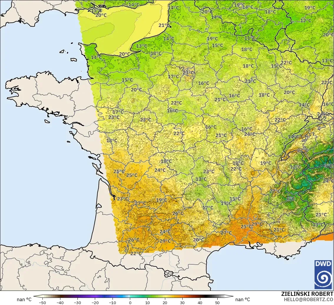 ICON Germany 2 km modelo - France, Temperature at 2m