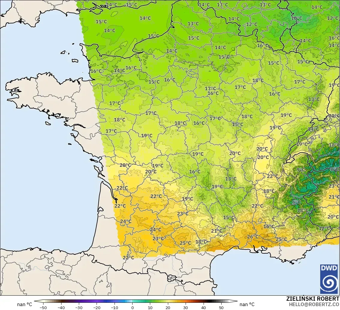 ICON Germany 2 km modelo - France, Temperature at 850hPa