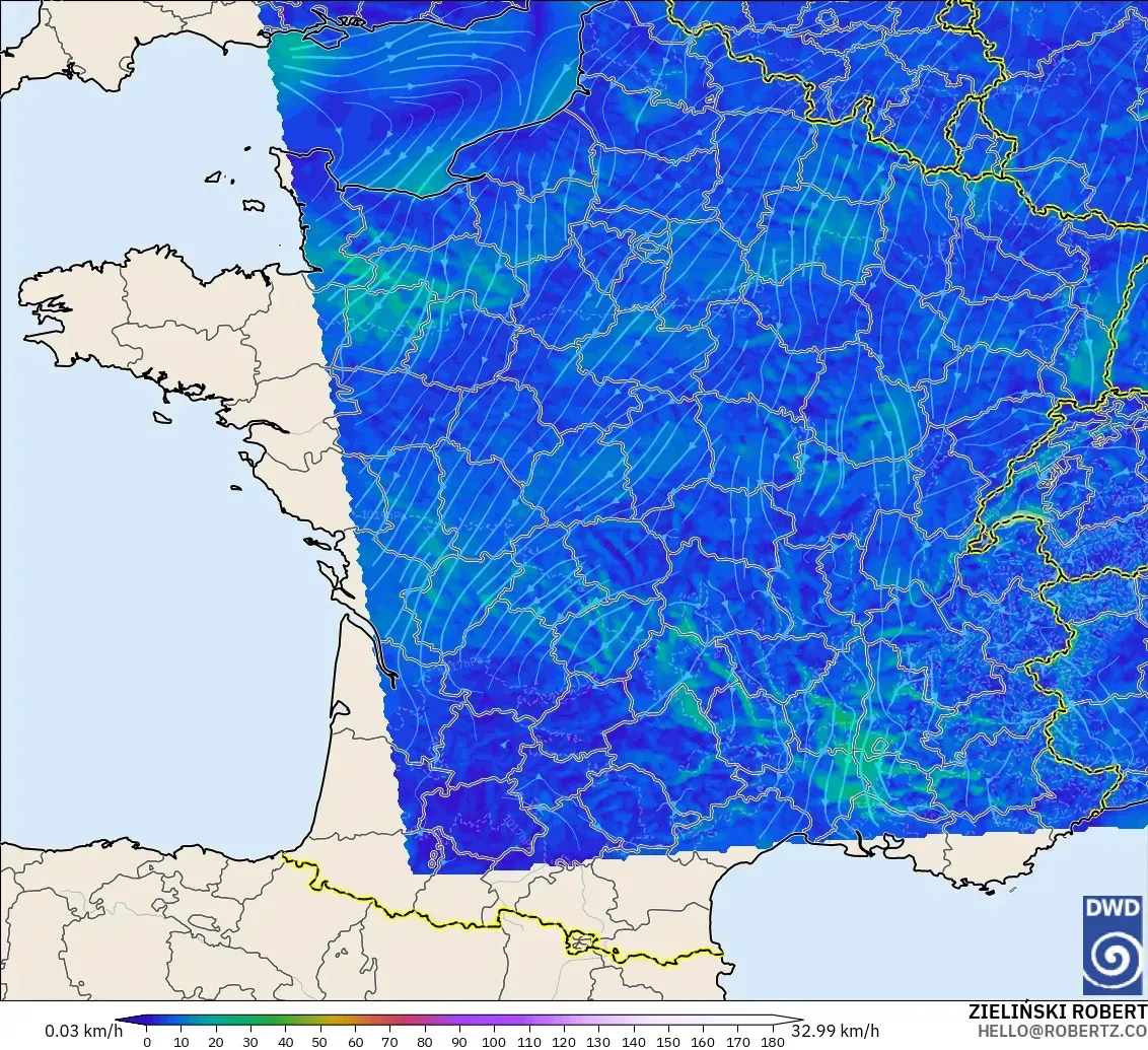 ICON Germany 2 km modelo - France, Wind at 10m