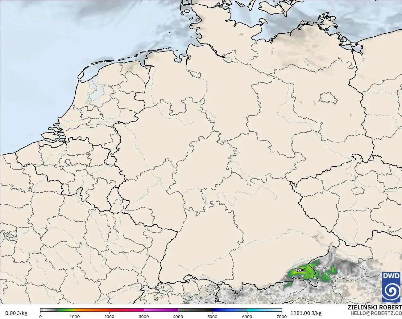 ICON Germany 2 km modelo - Germany, CAPE