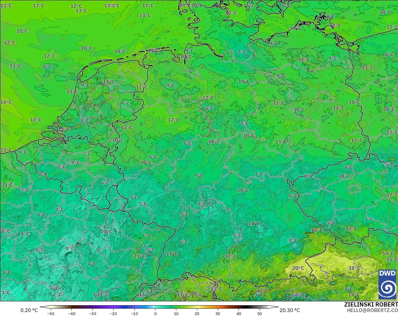 ICON Germany 2 km modelo - Germany, Dewpoint at 2m