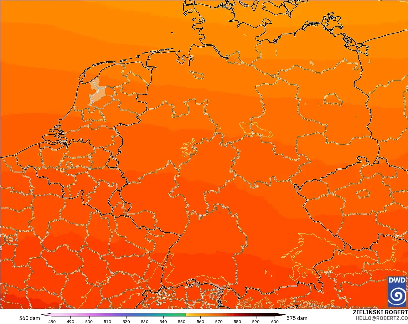 ICON Germany 2 km modelo - Germany, Geopotential height at 500hPa