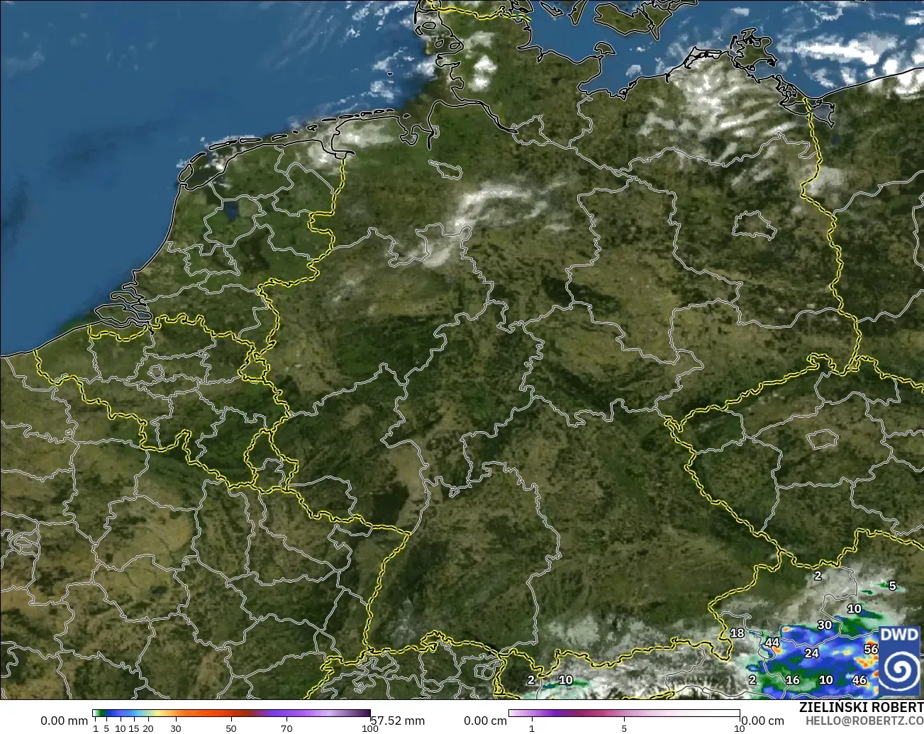 ICON Germany 2 km modelo - Germany, Precipitation, Clouds, and Pressure