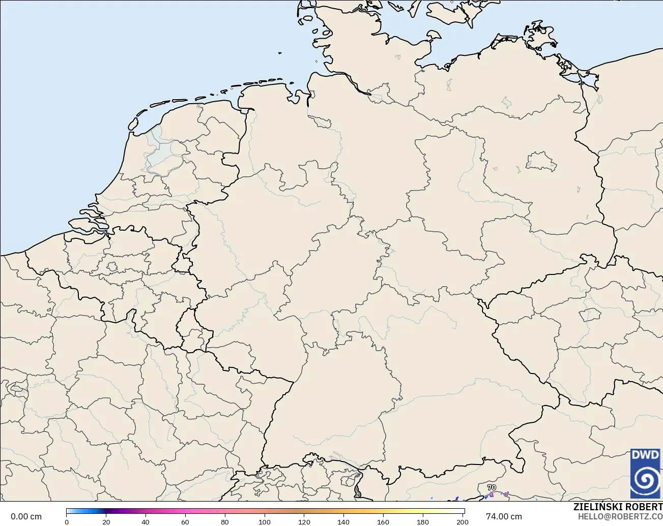 ICON Germany 2 km modelo - Germany, Snow Depth