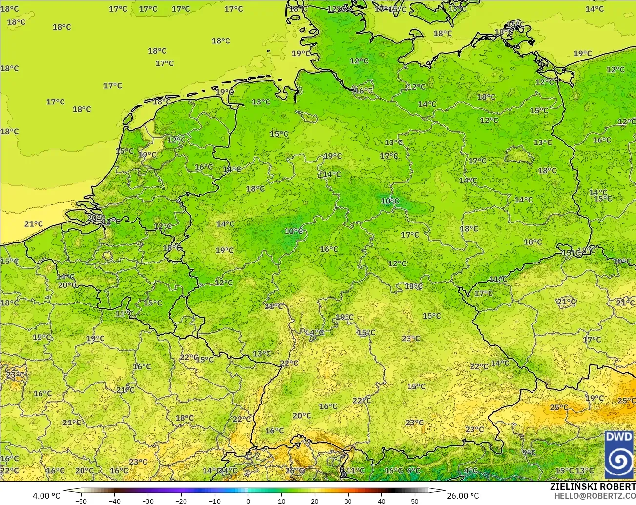 ICON Germany 2 km modelo - Germany, Temperature at 2m