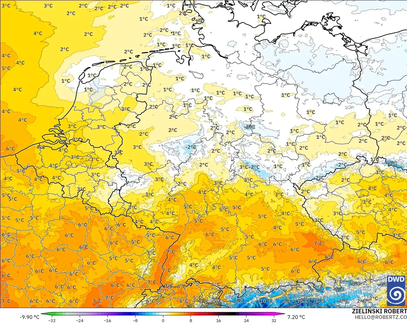 ICON Germany 2 km modelo - Germany, Temperature at 850hPa Anomaly