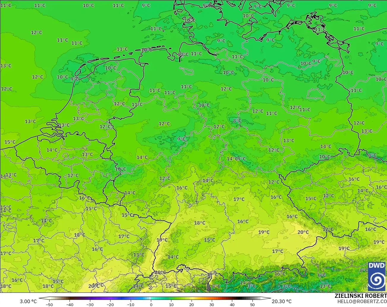 ICON Germany 2 km modelo - Germany, Temperature at 850hPa