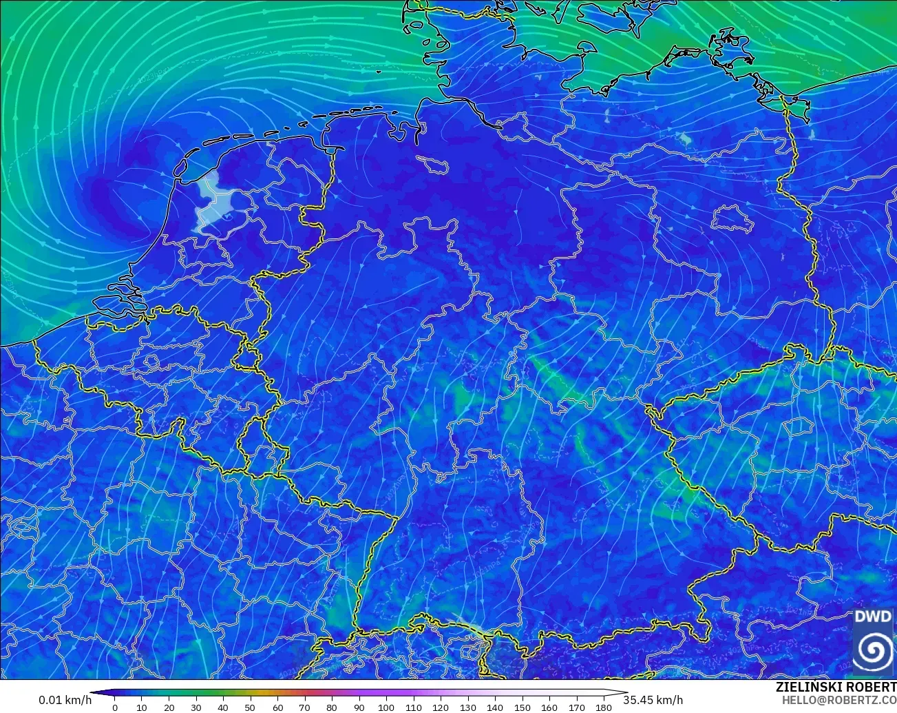 ICON Germany 2 km modelo - Germany, Wind at 10m