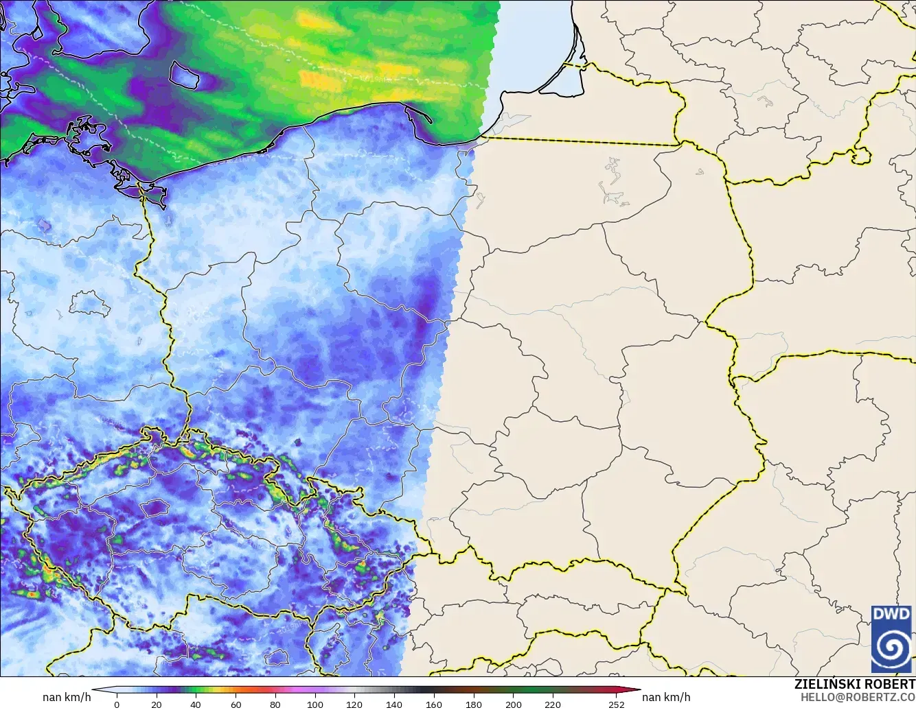 ICON Germany 2 km modelo - Poland, Wind Gusts Peak