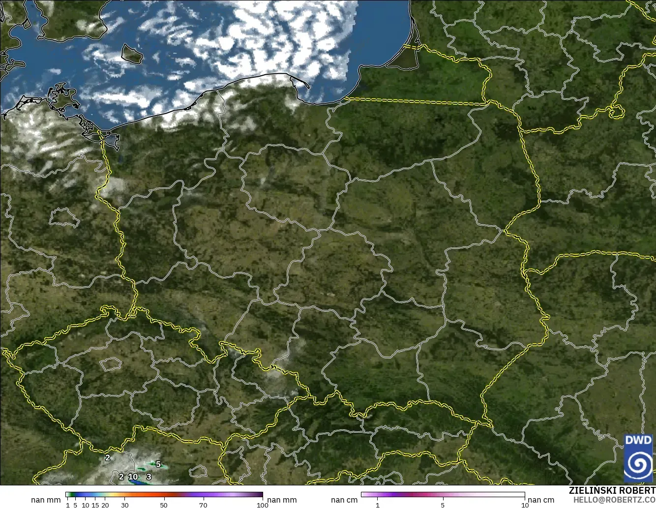 ICON Germany 2 km modelo - Poland, Precipitation, Clouds, and Pressure