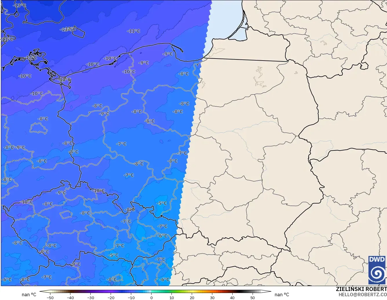 ICON Germany 2 km modelo - Poland, Temperature at 500hPa
