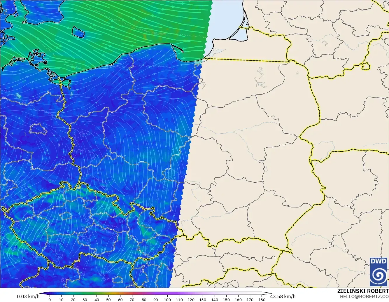 ICON Germany 2 km modelo - Poland, Wind at 10m
