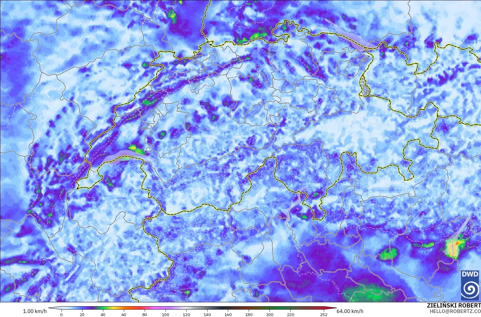 ICON Germany 2 km modelo - Switzerland, Wind Gusts