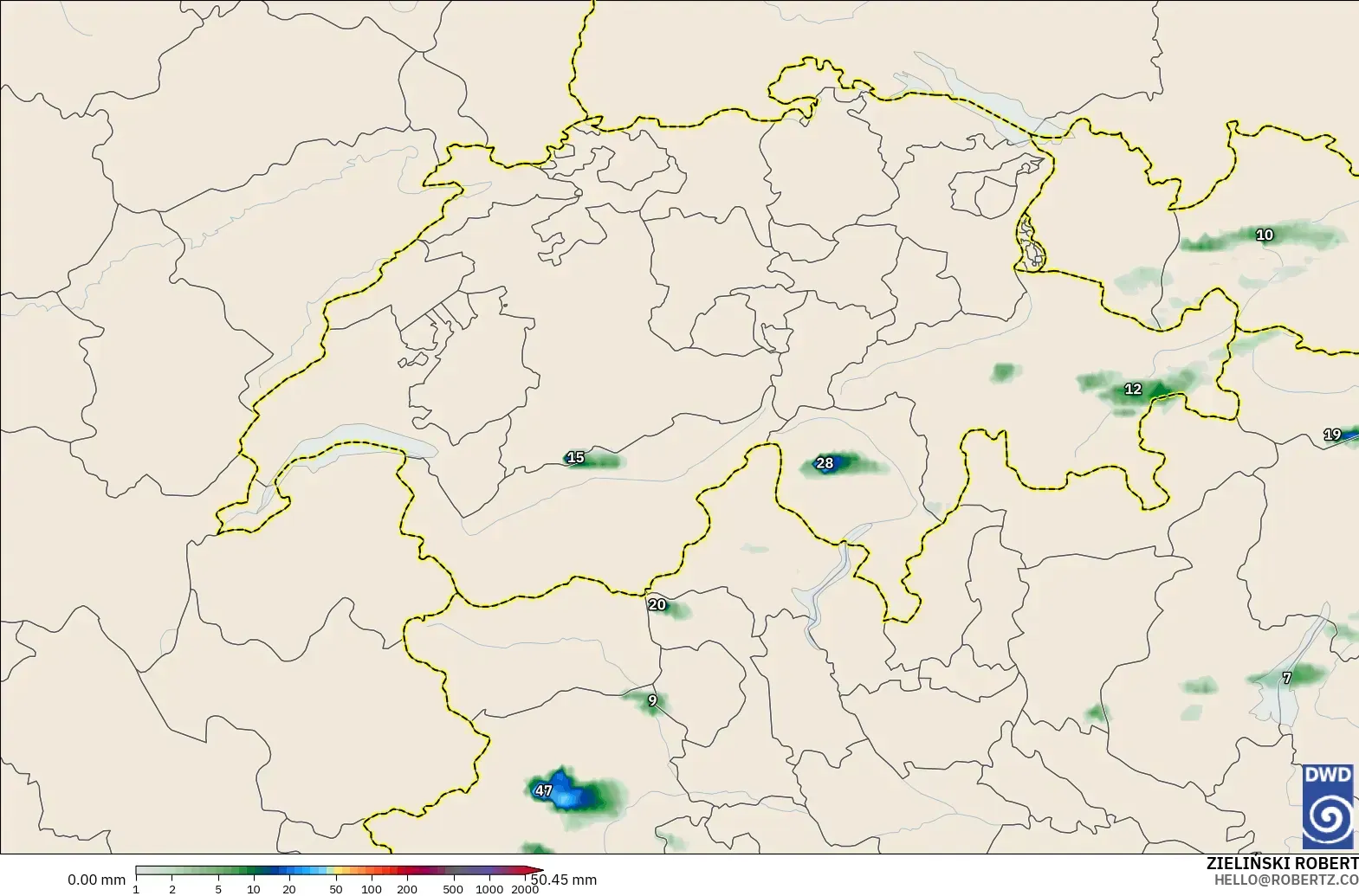 ICON Germany 2 km modelo - Switzerland, Precipitation Accumulation