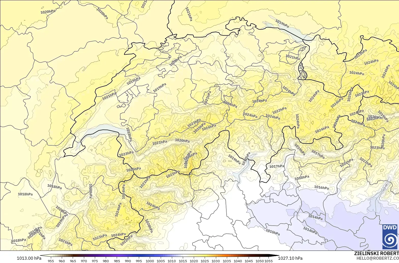 ICON Germany 2 km modelo - Switzerland, Pressure