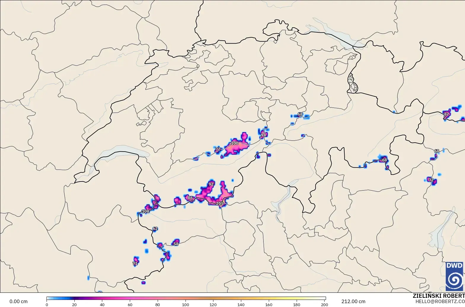 ICON Germany 2 km modelo - Switzerland, Snow Depth