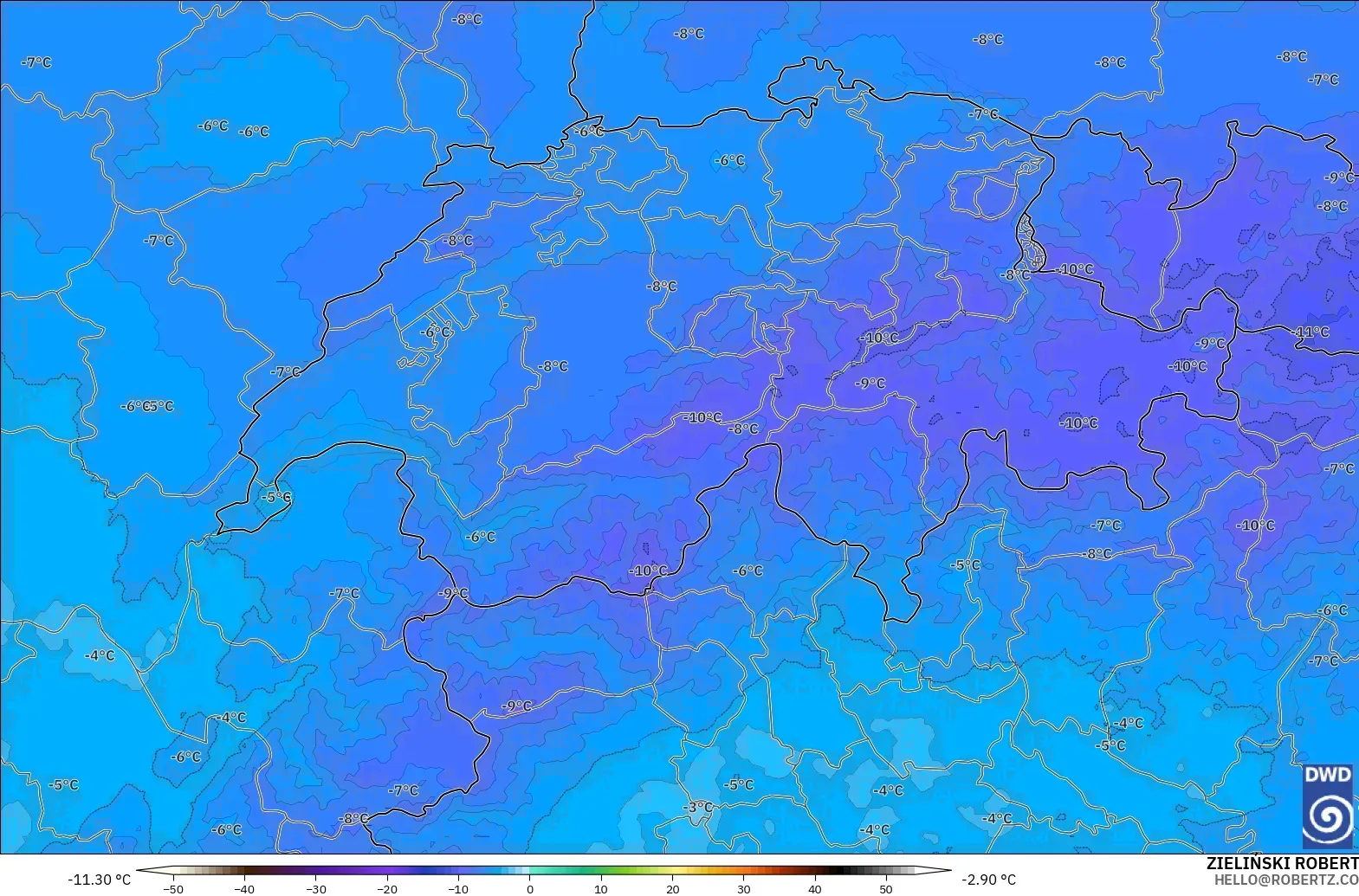 ICON Germany 2 km modelo - Switzerland, Temperature at 500hPa