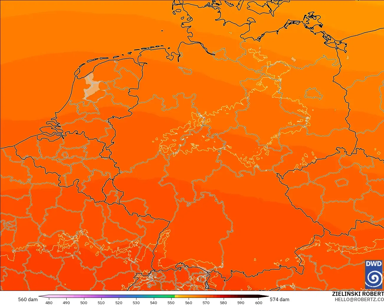 ICON Germany 2 km modelo - Germany, Geopotential height at 500hPa