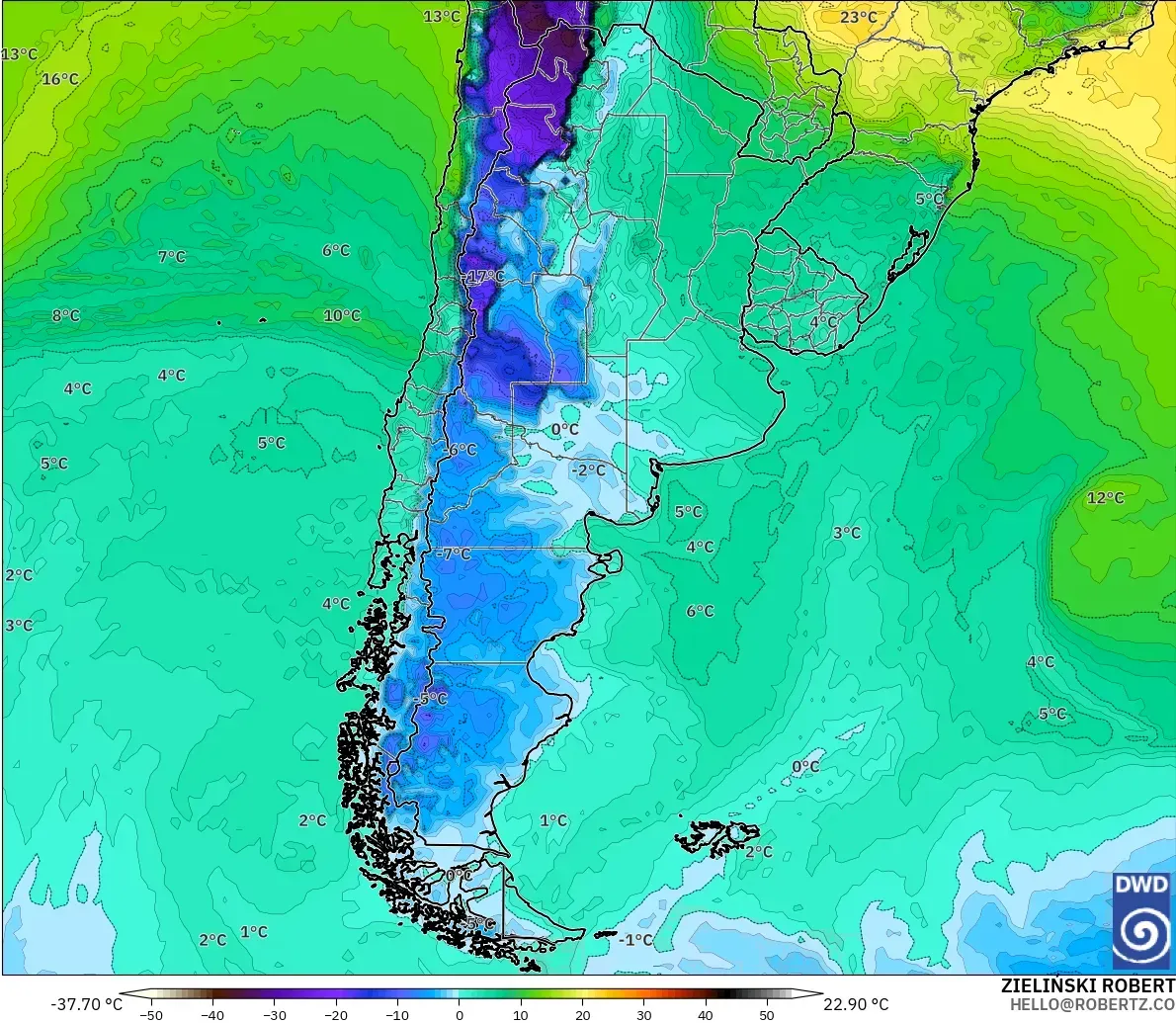 ICON modelo - Argentina, Dewpoint at 2m