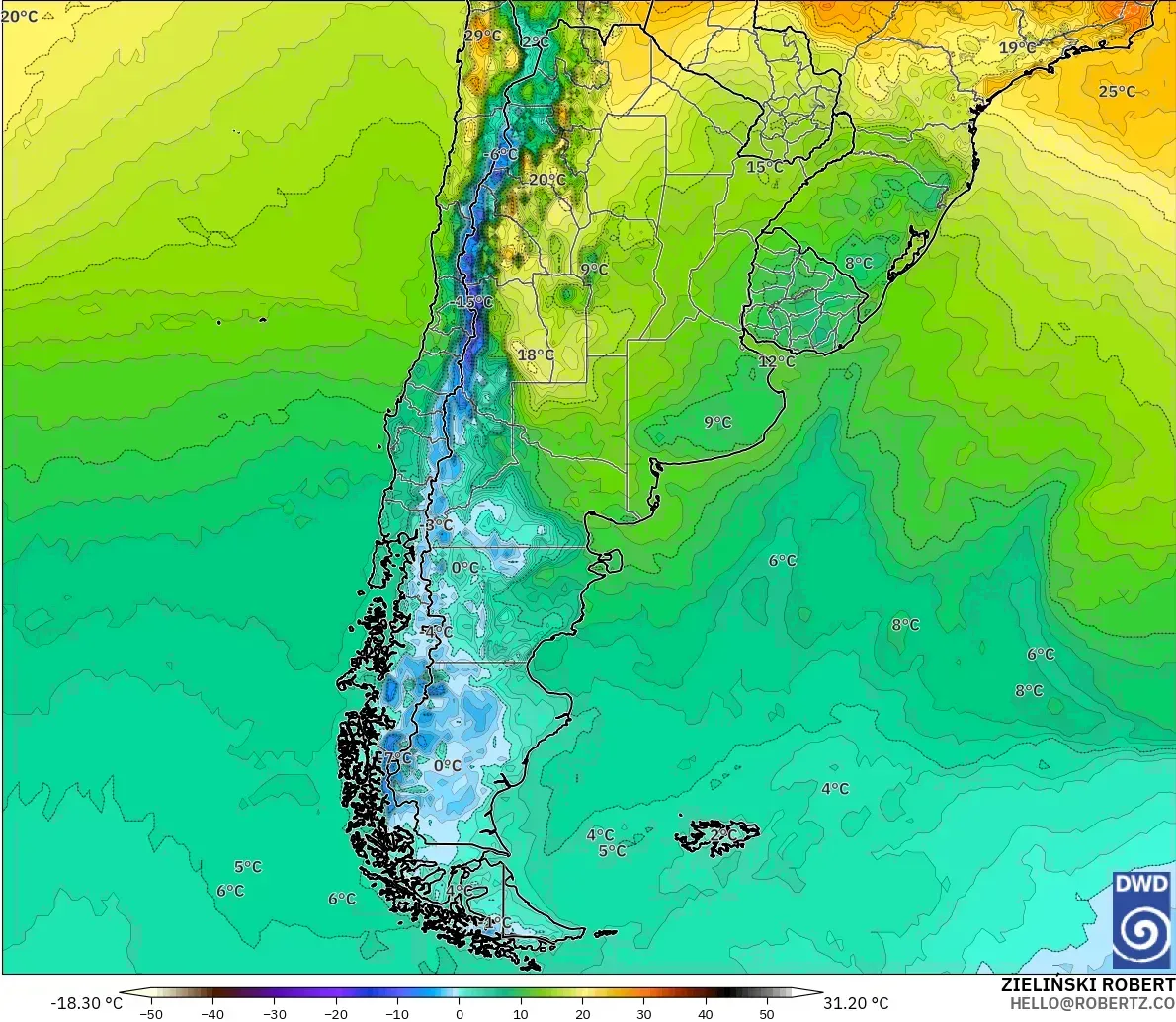 ICON modelo - Argentina, Temperature at 2m