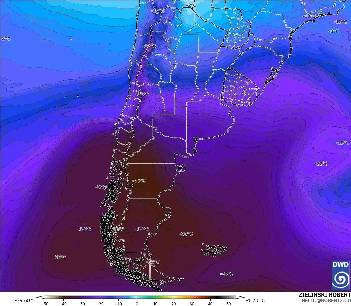 ICON modelo - Argentina, Temperature at 500hPa