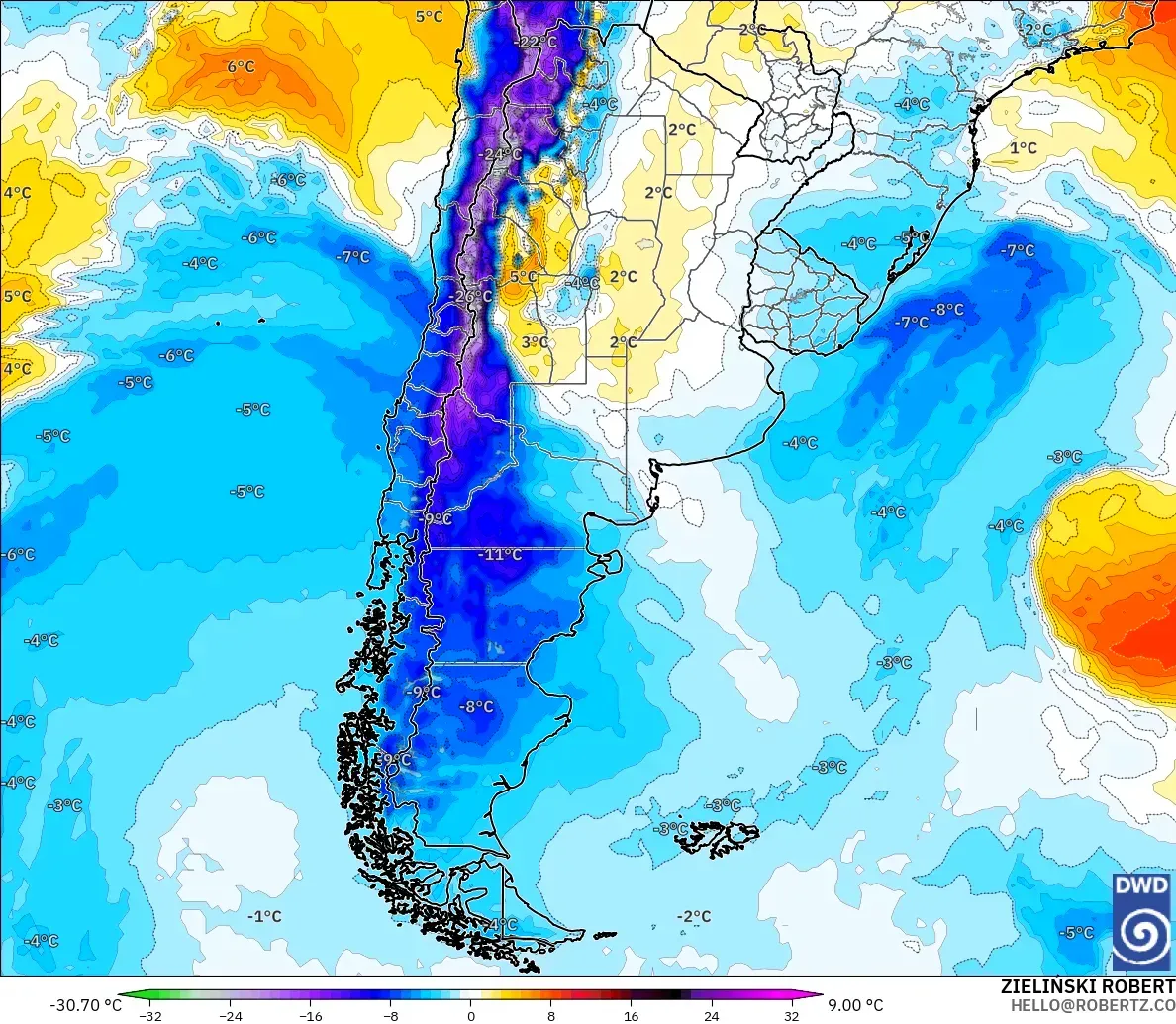 ICON modelo - Argentina, Temperature at 850hPa Anomaly