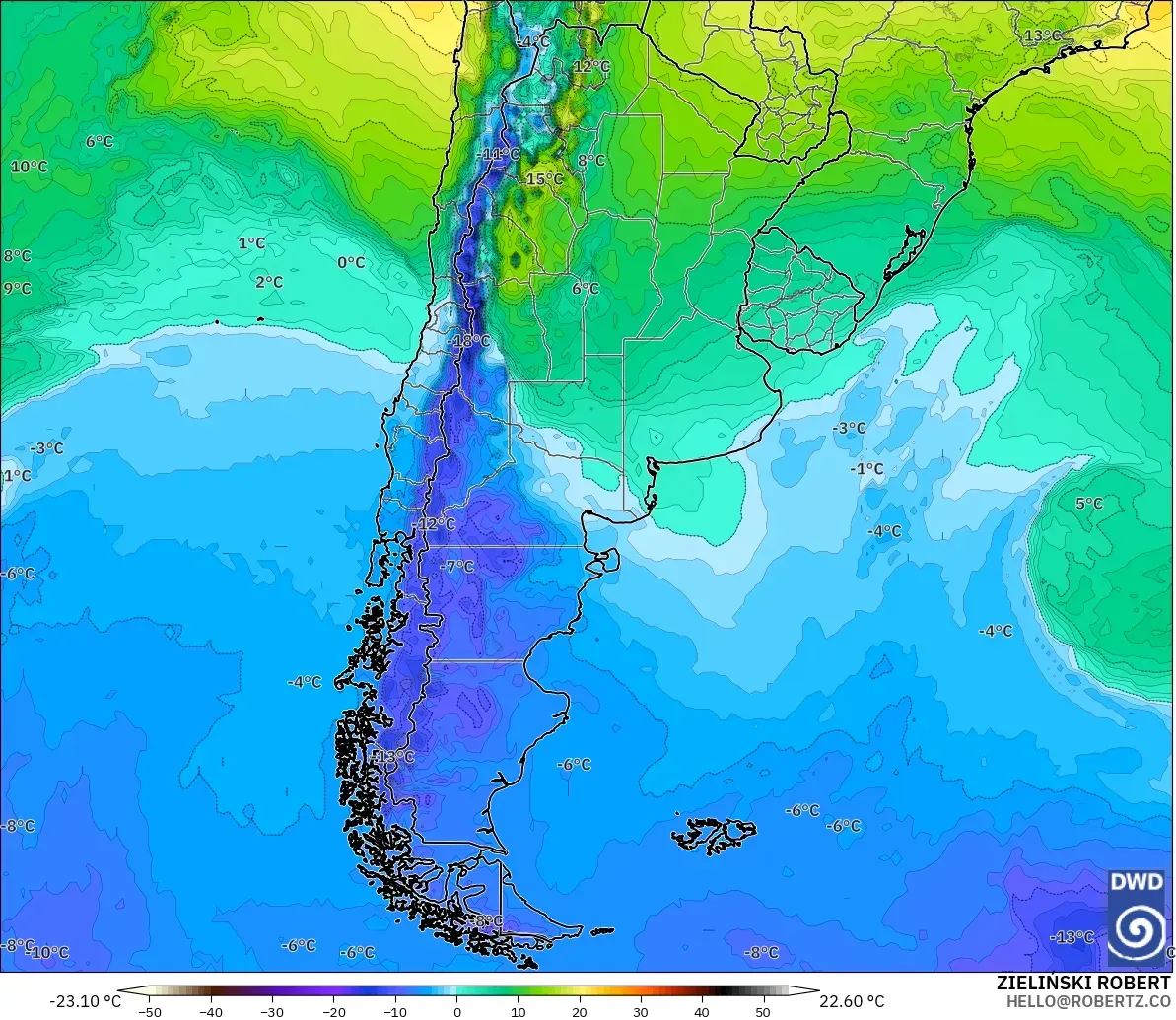 ICON modelo - Argentina, Temperature at 850hPa