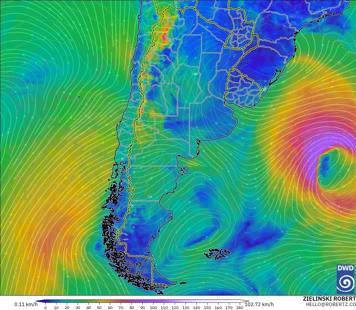 ICON modelo - Argentina, Wind at 10m