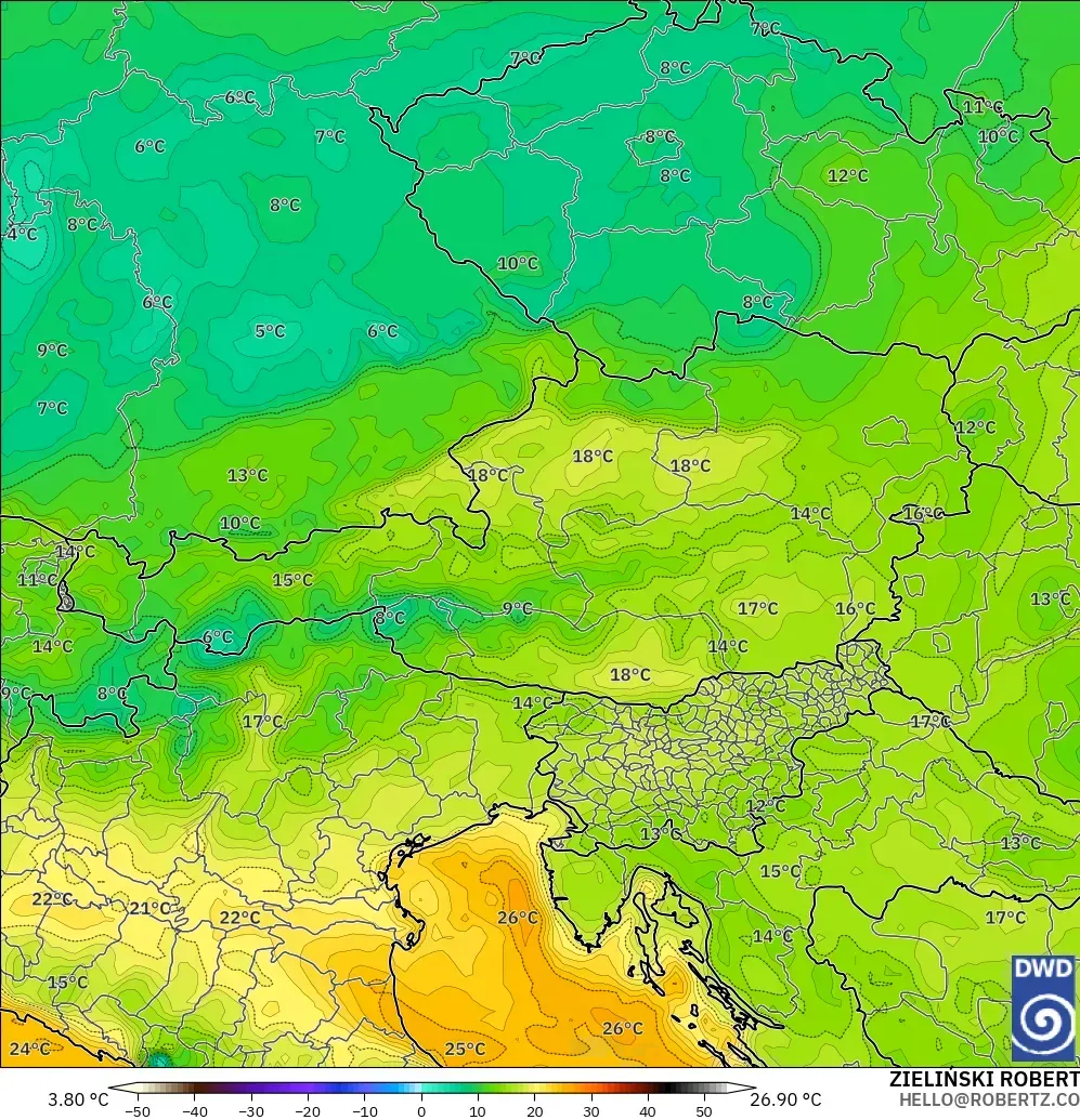 ICON modelo - Austria, Dewpoint at 2m